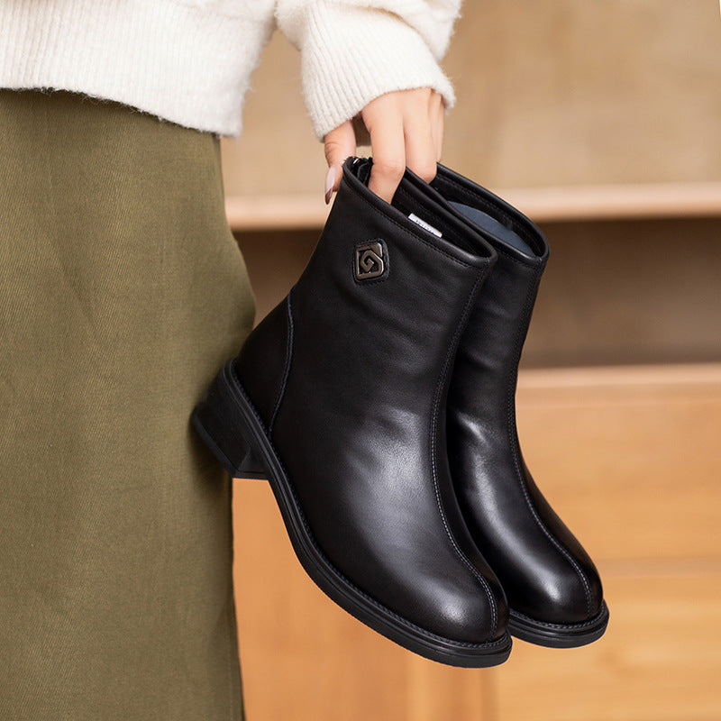 Women Minimalism Retro Solid Soft Leather Ankle Boots-RAIIFY