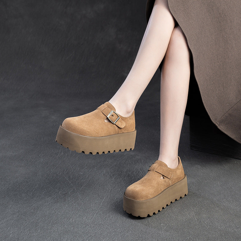 Women Retro Suede Lug Sole Chunky Platform Shoes-RAIIFY