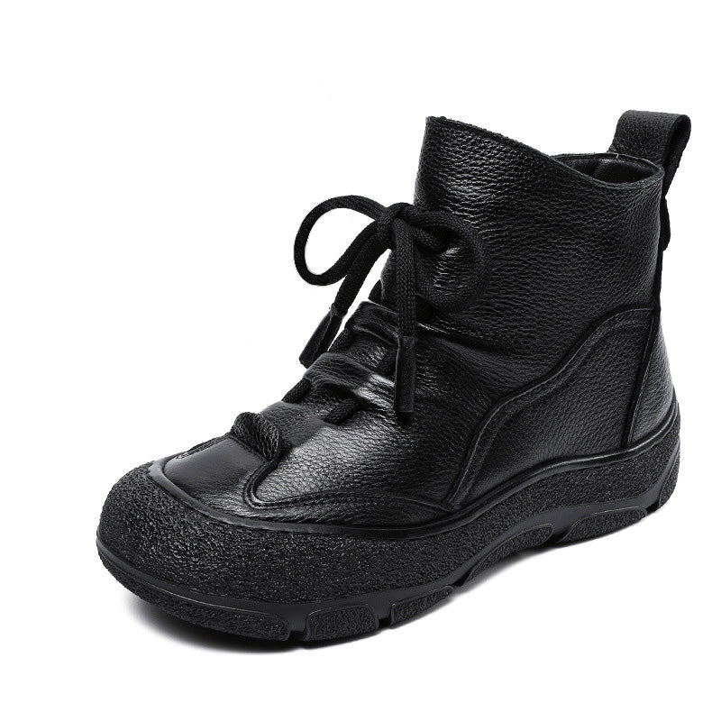Women's Vintage Leather Woolen Ankle Boots-RAIIFY
