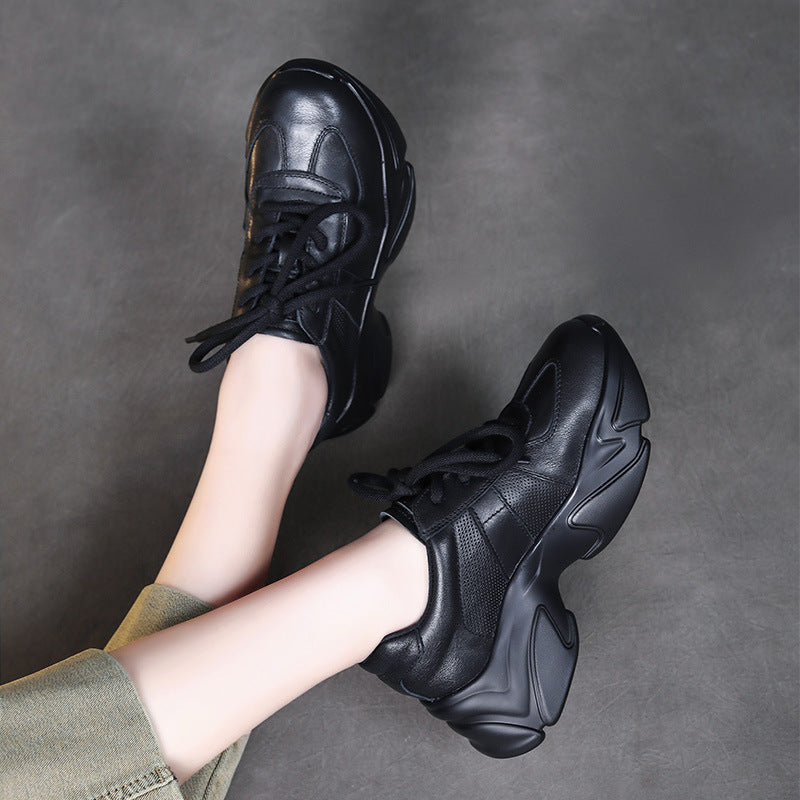 Women Minimalism Leather Casual Platform Dad Shoes-RAIIFY