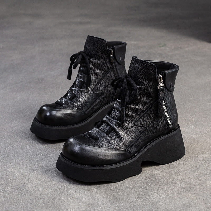 Women Handmade Leather Casual Platform Boots-RAIIFY