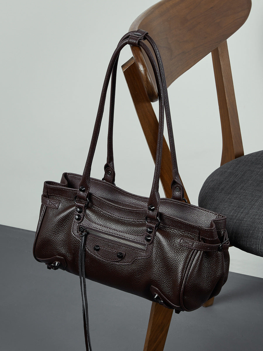 Women’s Leather Vintage Punk Rivet Shoulder Bag-RAIIFY