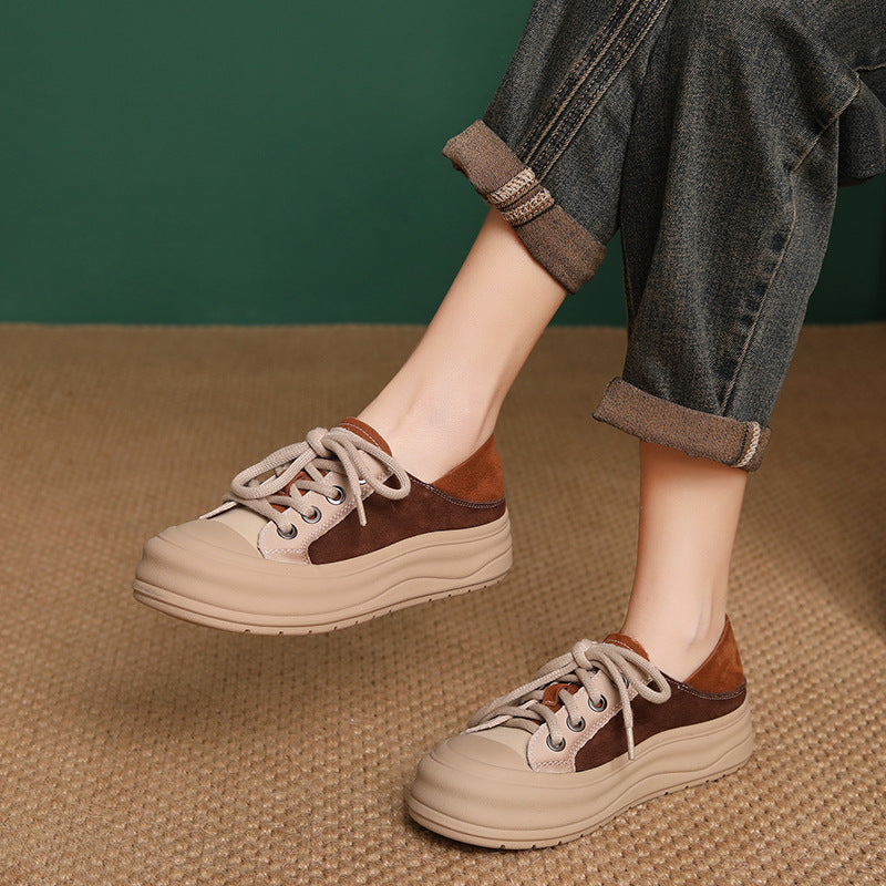 Women Minimalism Color Matching Leather Casual Shoes-RAIIFY