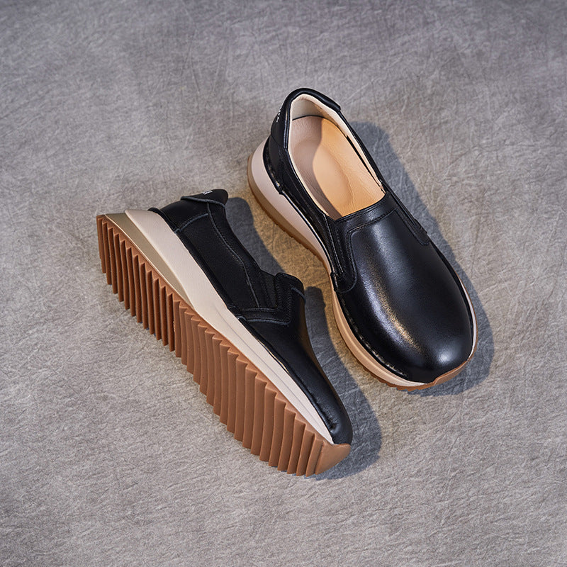 Women Minimalism Solid Leather Casual Loafers-RAIIFY