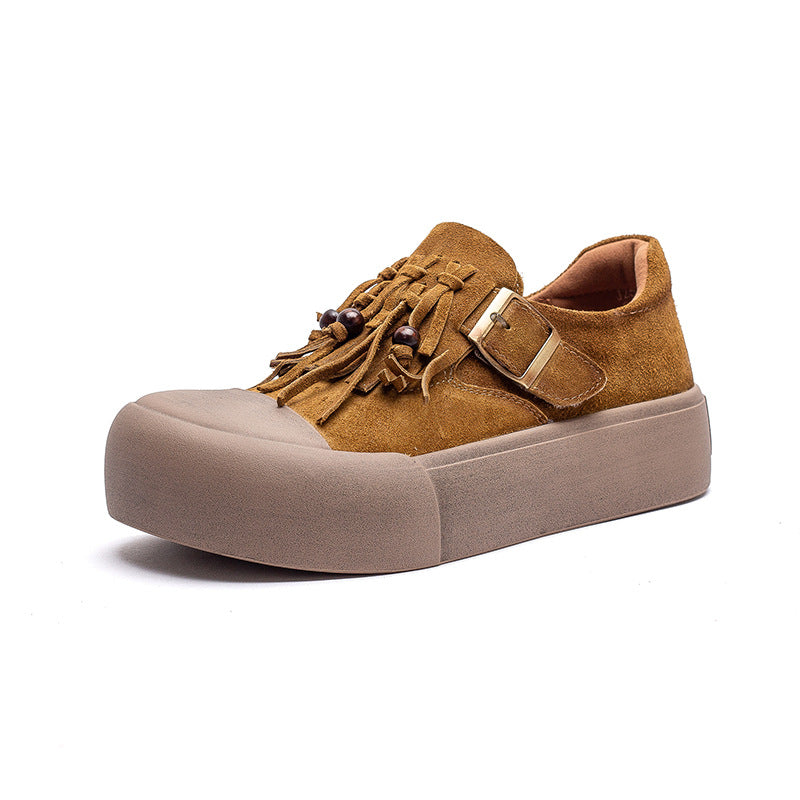 Women's Vintage Fringed Flat Platform Slip-on Shoes-RAIIFY
