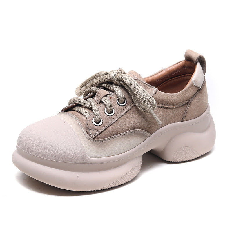 Women Fashion Leather Low Block Casual Shoes-RAIIFY