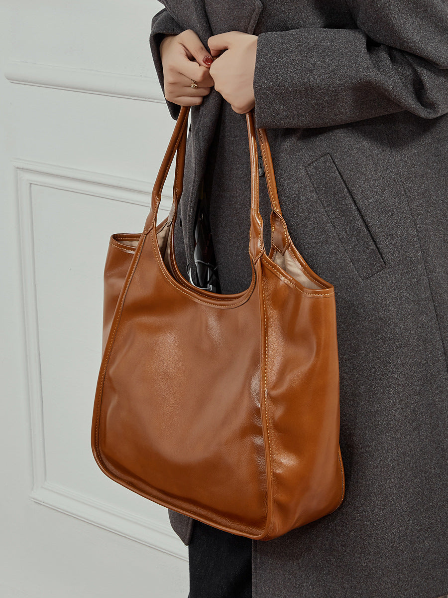 Women’s Vintage Soft Leather Shoulder Tote Bag-RAIIFY