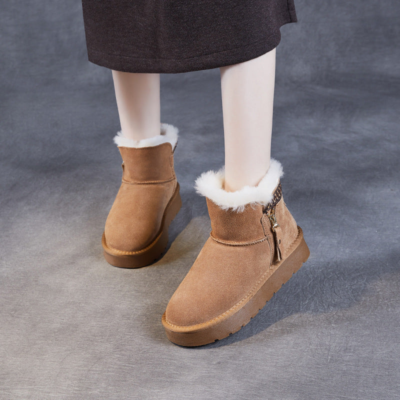 Women Minimalism Solid Suede Furred Ankle Snow Boots-RAIIFY