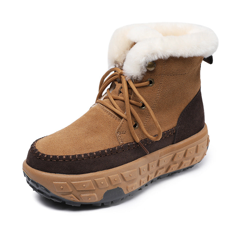 Women Vintage Leather Thick Soled Snow Boots-RAIIFY