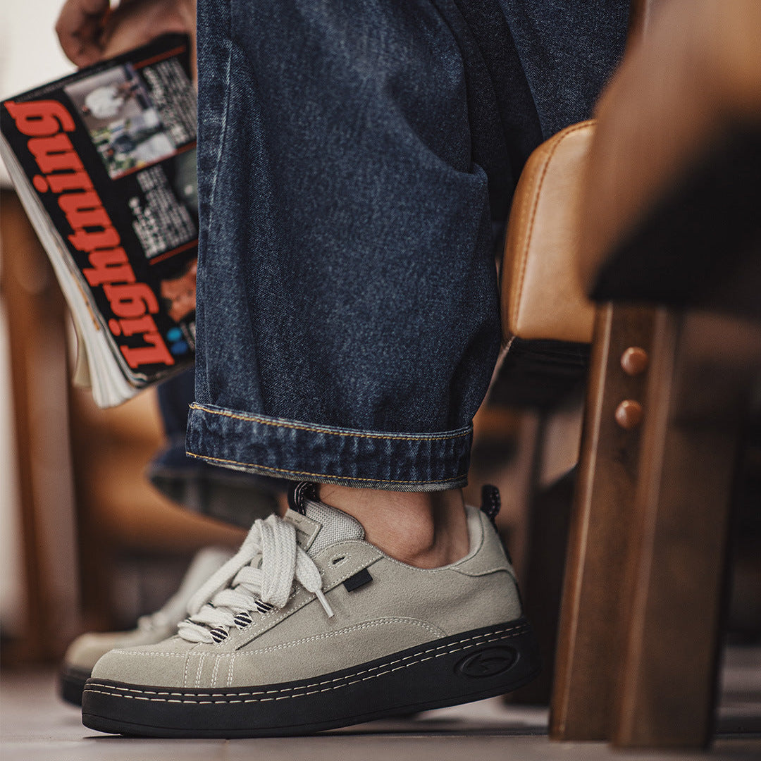 Men's Low Top Casual Leather Skate Shoes-RAIIFY