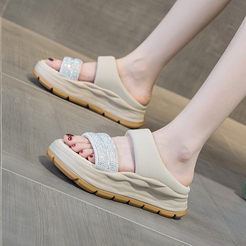 Women's Fashion Leather Platform Casual Summer Slides-RAIIFY