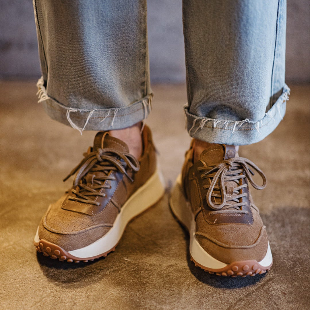 Men's Leather Platform Dad Sneakers - Retro Casual Shoes-RAIIFY