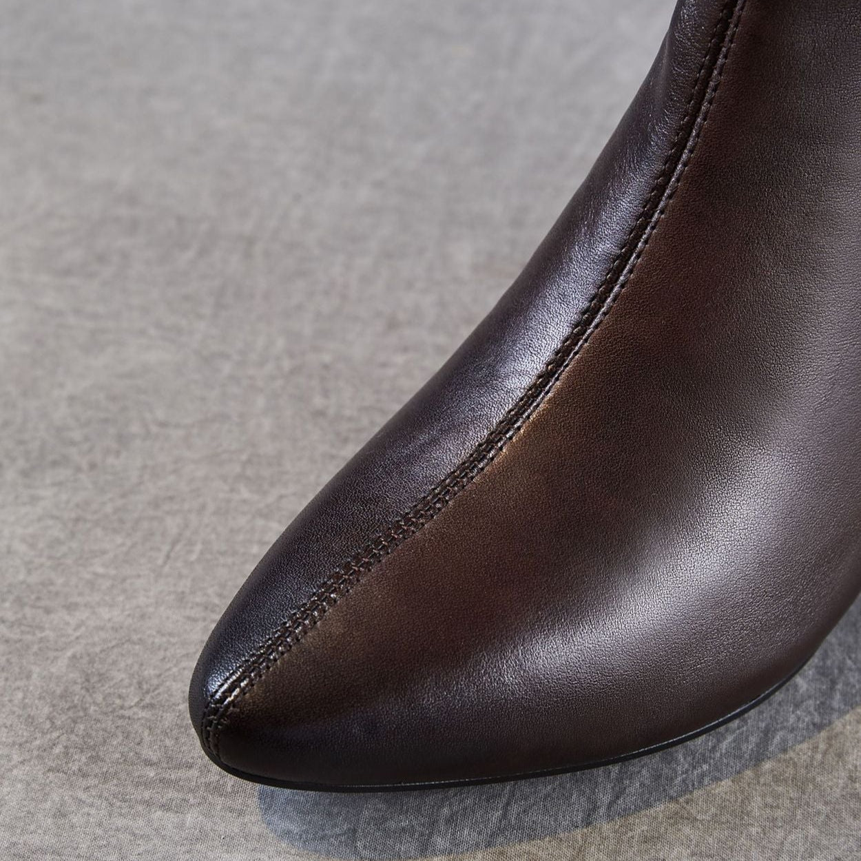 Women's Pointed-Toe Block-Heel Leather Ankle Boots-RAIIFY
