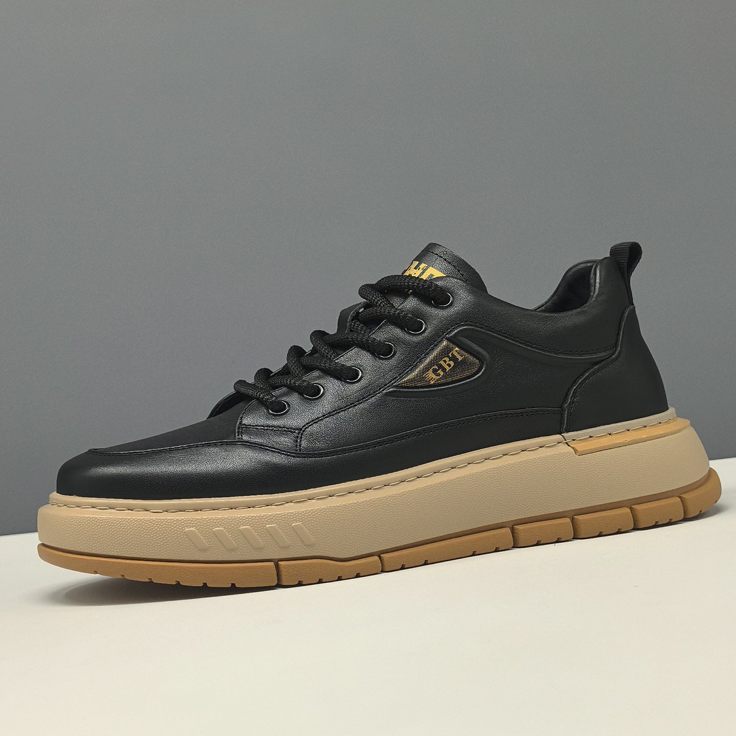 Men's Leather Platform Casual Sneakers-RAIIFY