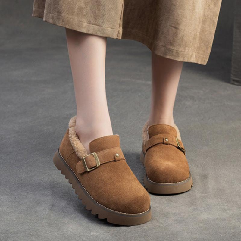 Women Winter Furred Solid Suede Casual Shoes-RAIIFY