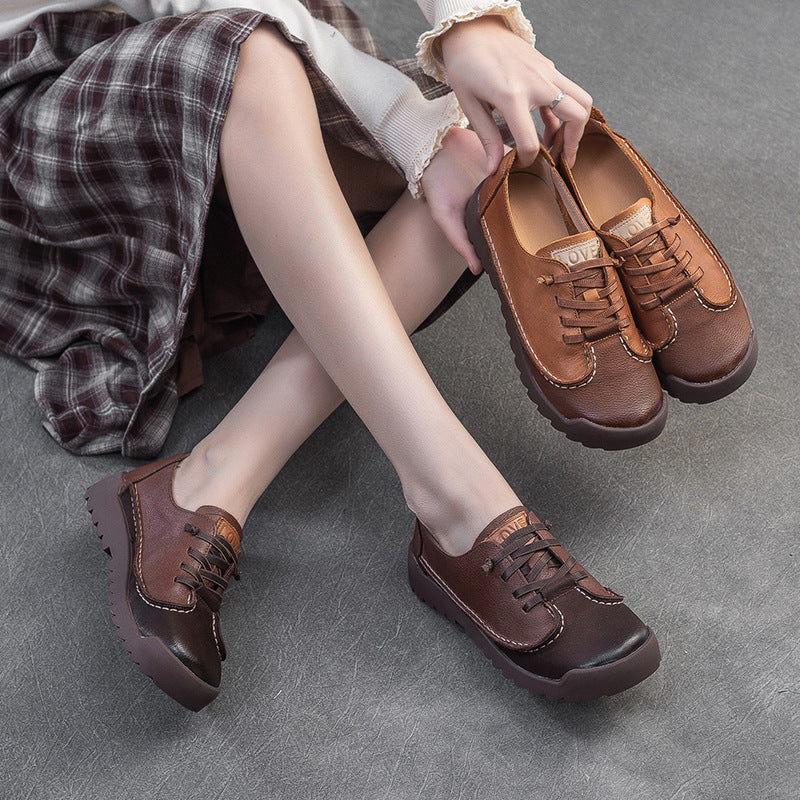 Women Vintage Leather Flat Soft Casual Shoes-RAIIFY