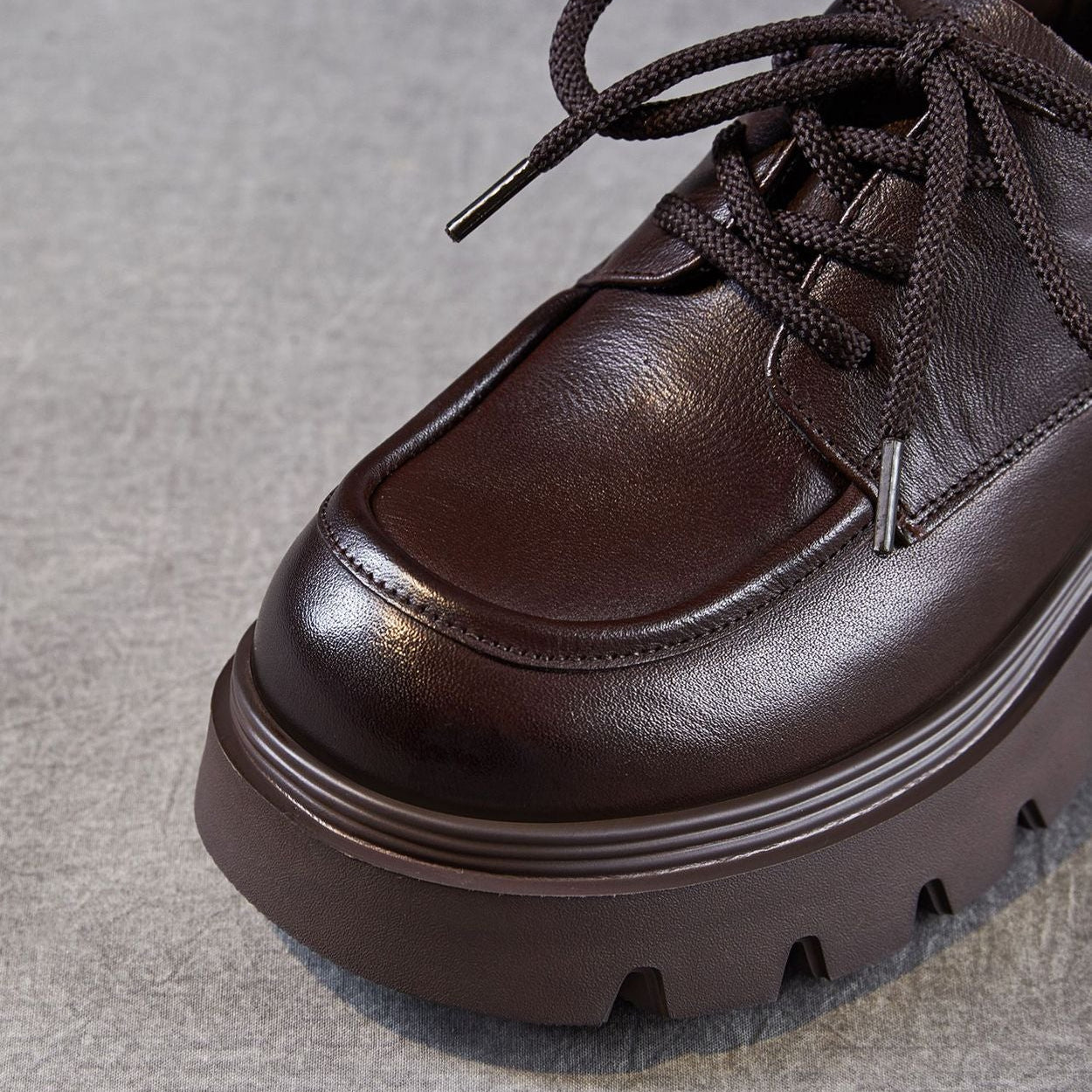 Women's Vintage Leather Chunky Heel Loafers-RAIIFY