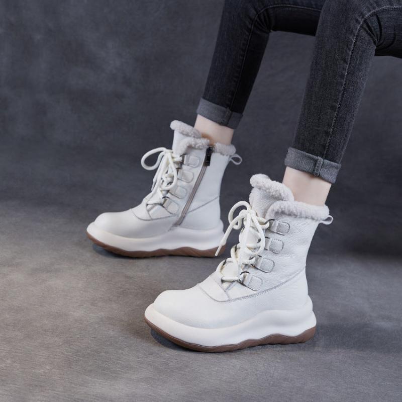 Women Minimalism Fashion Leather Mid-Calf Snow Boots-RAIIFY