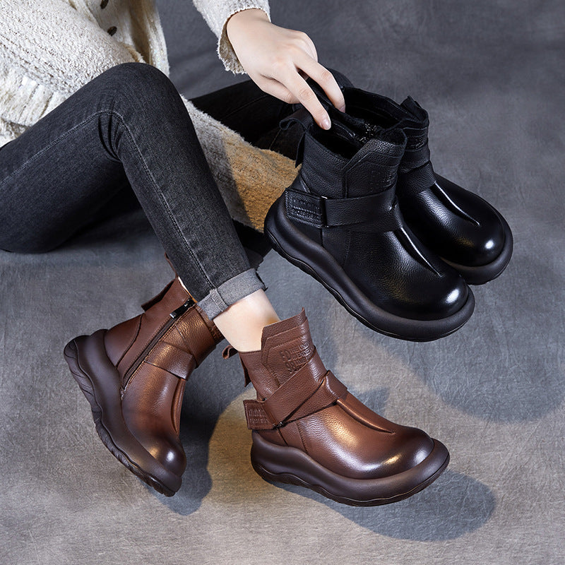 Women Handmade Vintage Leather Casual Boots-RAIIFY