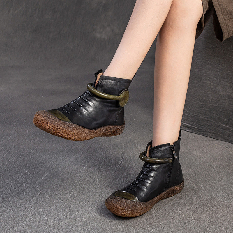 Women Vintage Soft Leather Flat Ankle Boots-RAIIFY