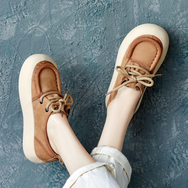 Women Handmade Soft Leather Thick Soled Casual Shoes-RAIIFY