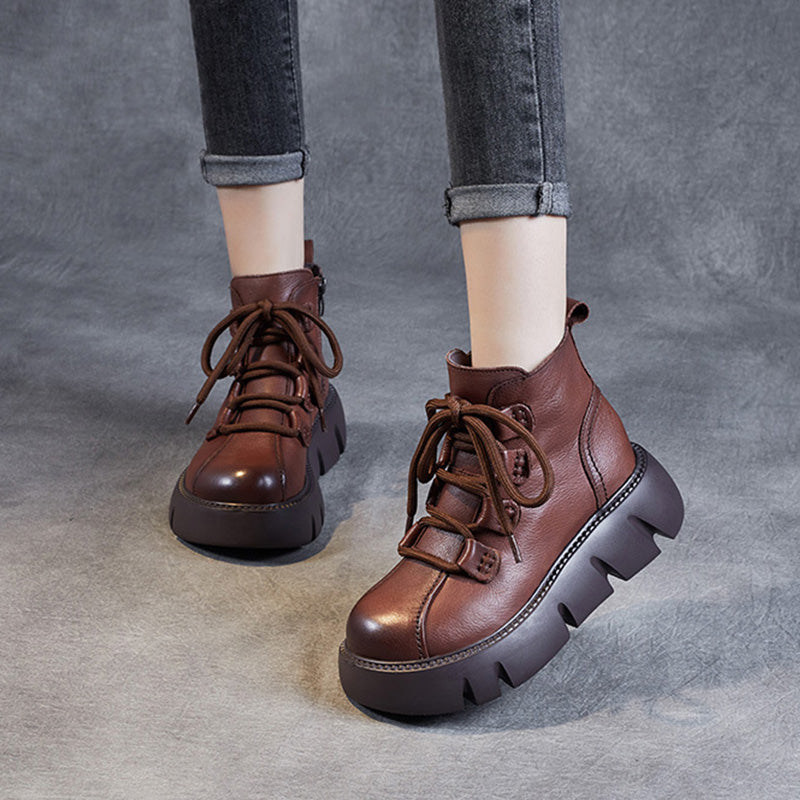 Women Casual Leather Platform Ankle Boots-RAIIFY