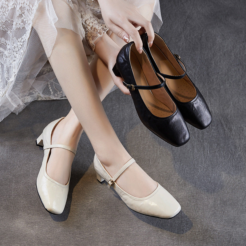 Women Minimalism Sheepskin Leather Buckle Pumps-RAIIFY