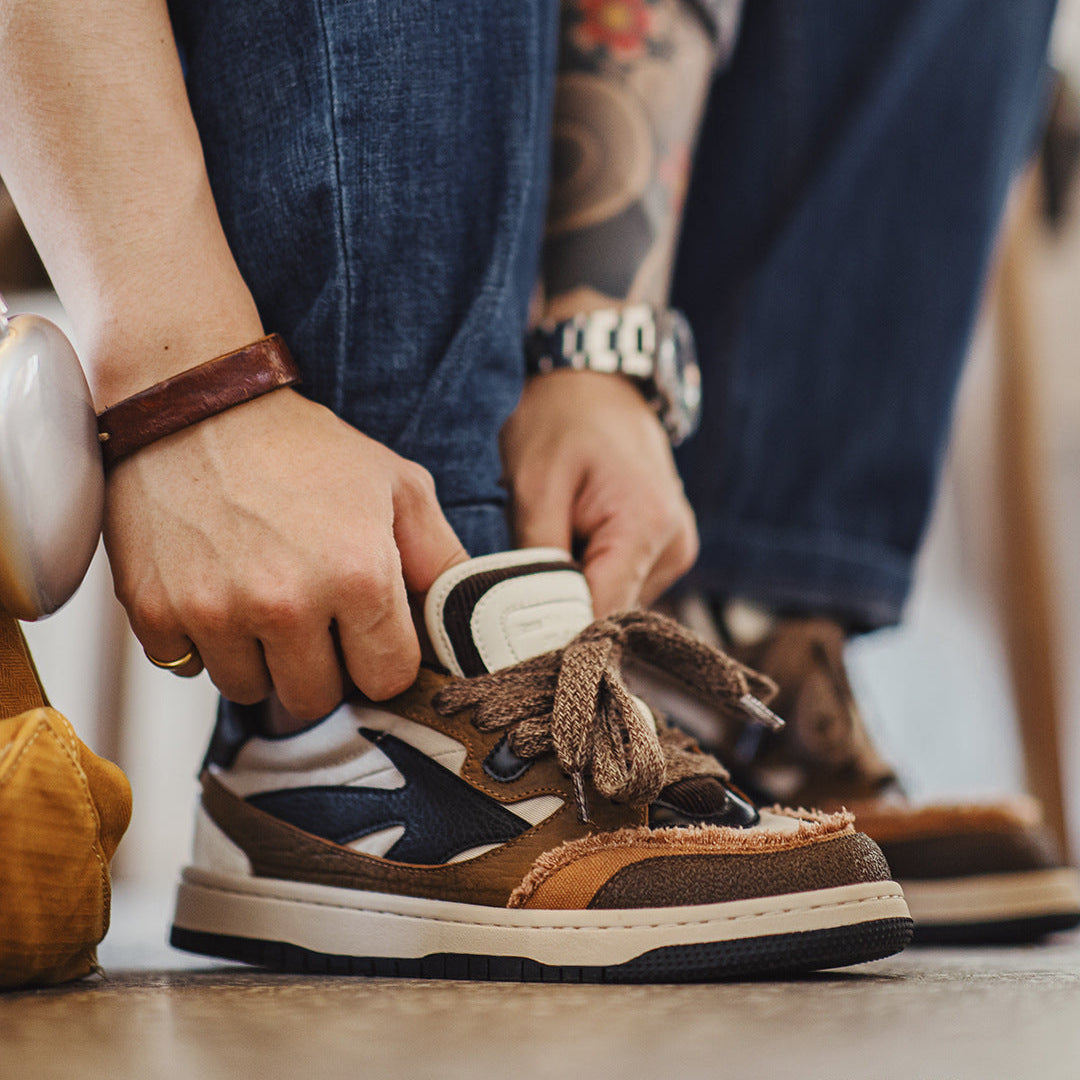 Men's Chic Patchwork Leather Breathable Casual Court Sneakers-RAIIFY