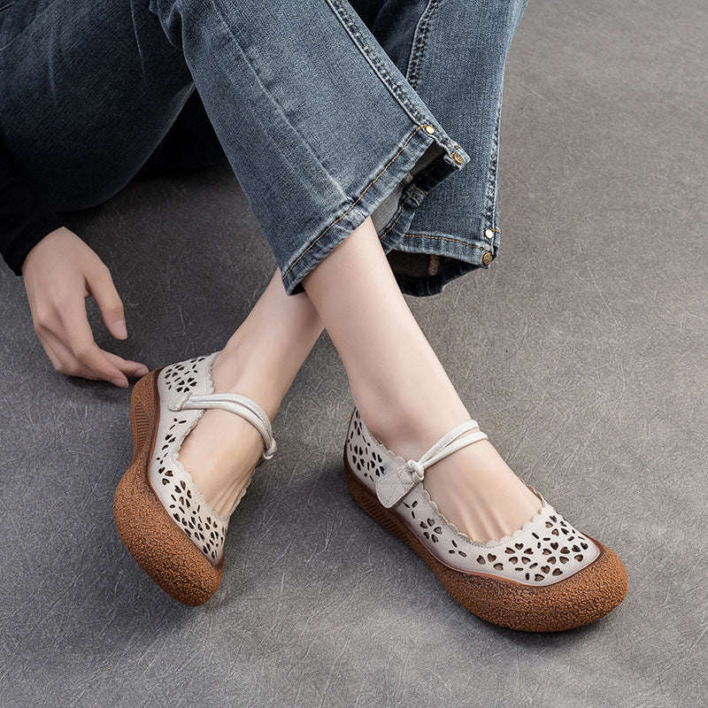 Women Retro Summer Hollow Leather Casual Shoes-RAIIFY