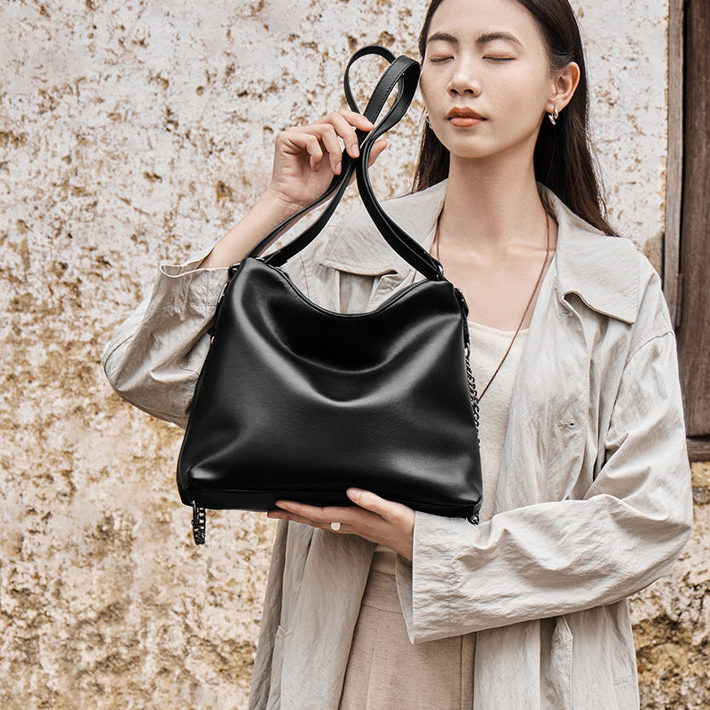 Women's Fashion Plain Soft Leather Tote Bag-RAIIFY