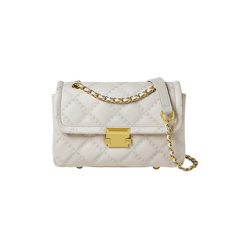 Women's Plain Quilted Leather Chain Strap Cross Body Bag-RAIIFY