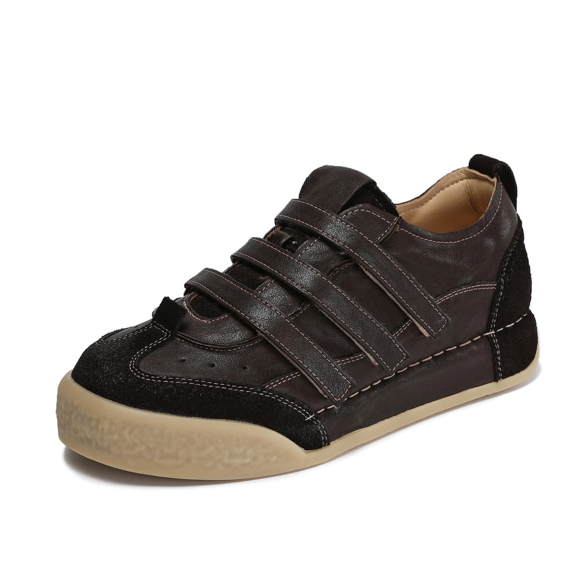 Women's Retro Minimalist Leather Velcro Flat Casual Shoes-RAIIFY