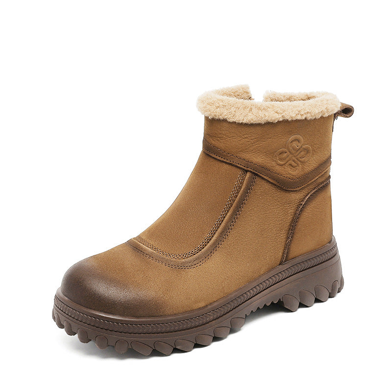 Women Retro Quilted Leather Furred Snow Boots-RAIIFY