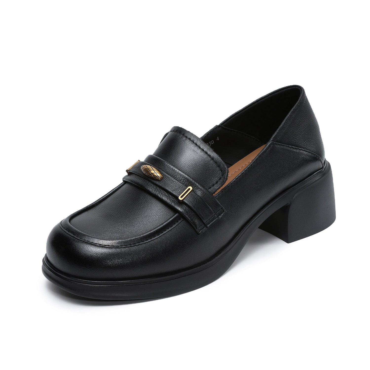 Women's Leather Casual Block Heel Loafers
