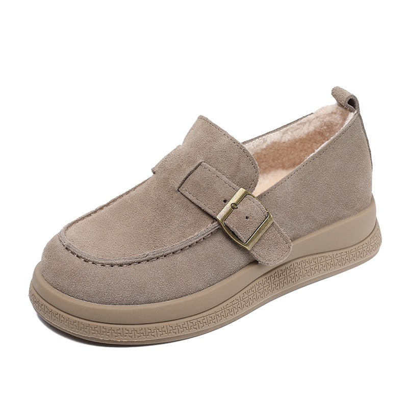 Women Retro Suede Winter Furred Warm Loafers-RAIIFY