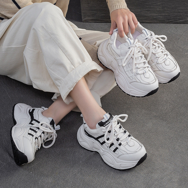 Women's Fashion Quilted Leather Chunky Platform Sneakers-RAIIFY