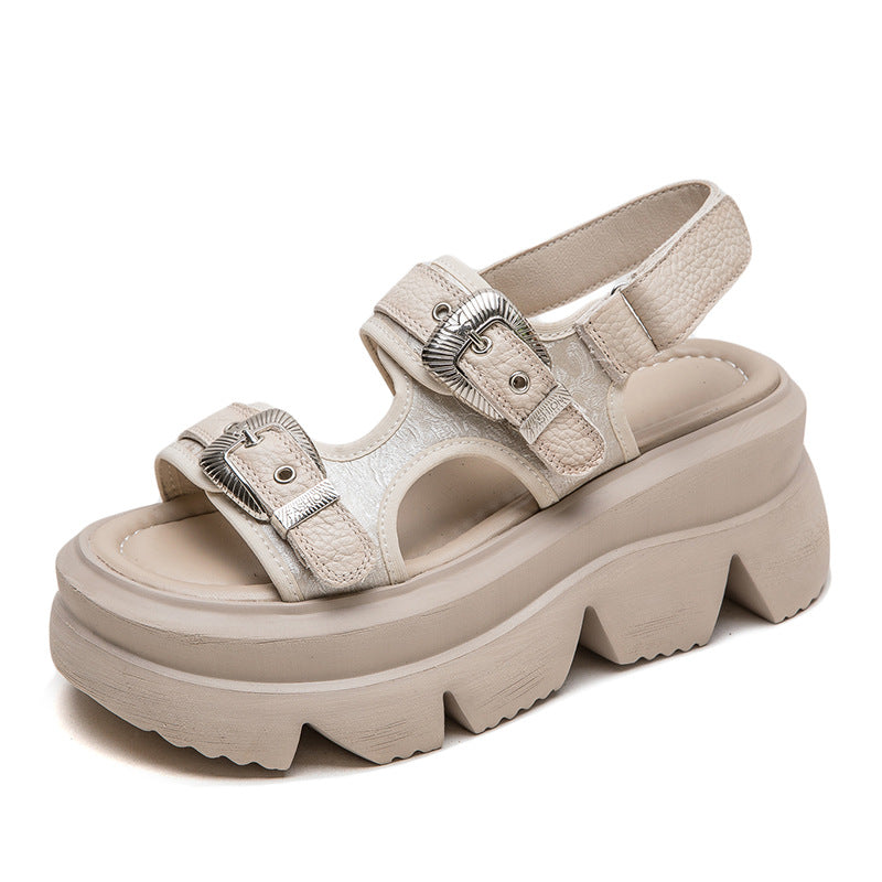 Women Summer Retro Leather Thick Soled Sandals-RAIIFY