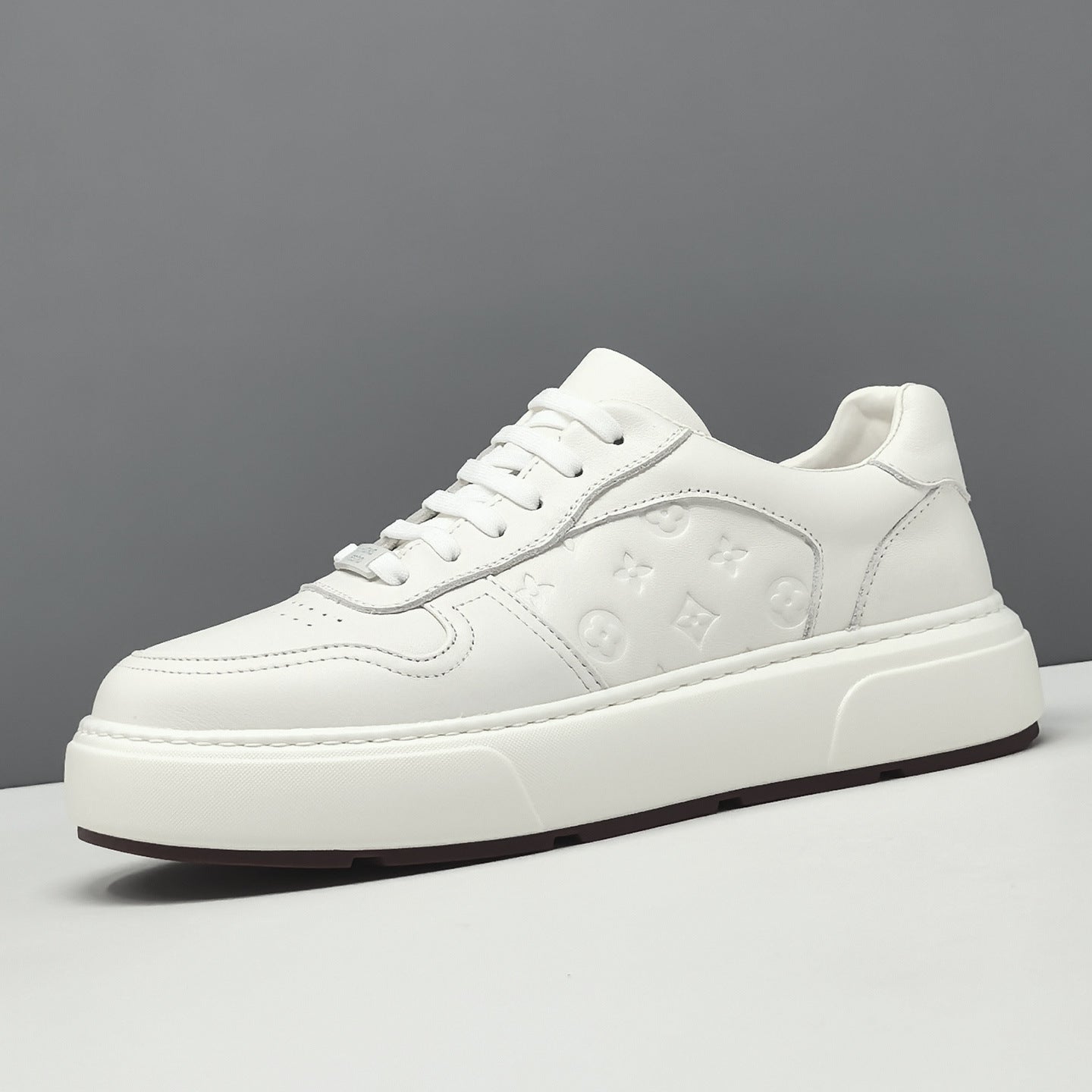 Men's Minimalist Plain Embossed Leather Flat Casual Shoes-RAIIFY