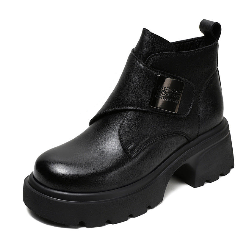 Women's Casual Leather Metal Velcro Ankle Boots