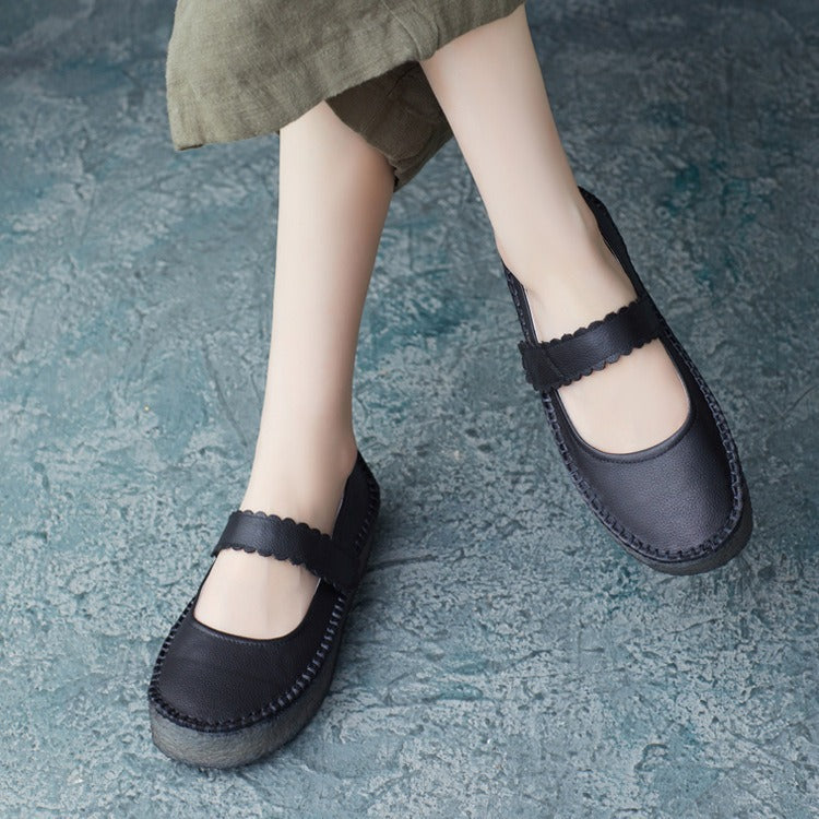 Women Retro Leather Minimalism Soft Casual Shoes-RAIIFY