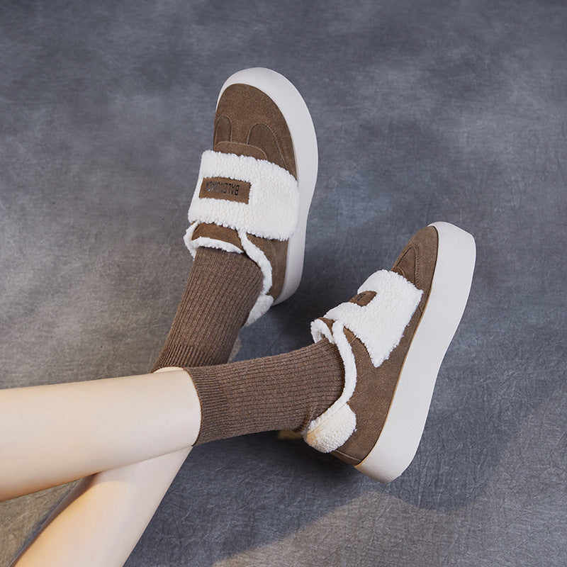 Women Minimalism Suede Velcro Tape Casual Furred Shoes-RAIIFY