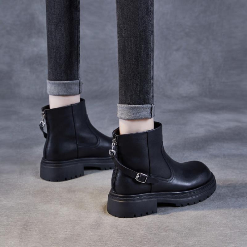 Women Minimalism Solid Leather Ankle Snow Boots-RAIIFY