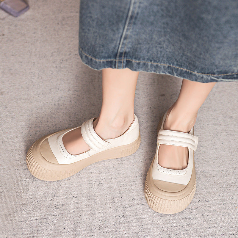 Women Minimalist Leather Casual Mary Jane Shoes-RAIIFY