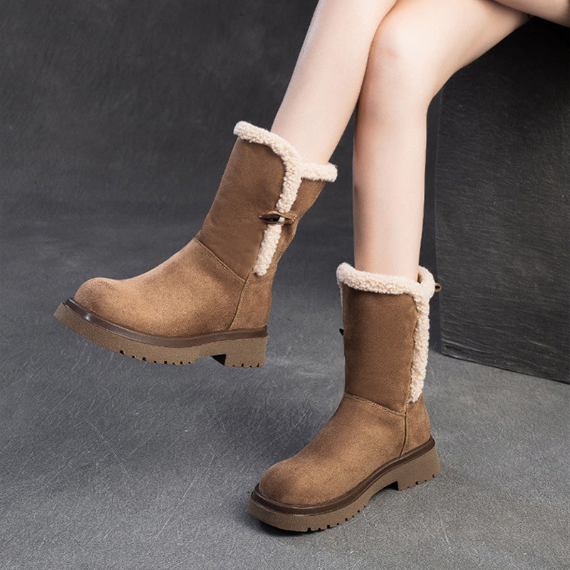 Women Vintage Leather Casual Soft Snow Boots-RAIIFY