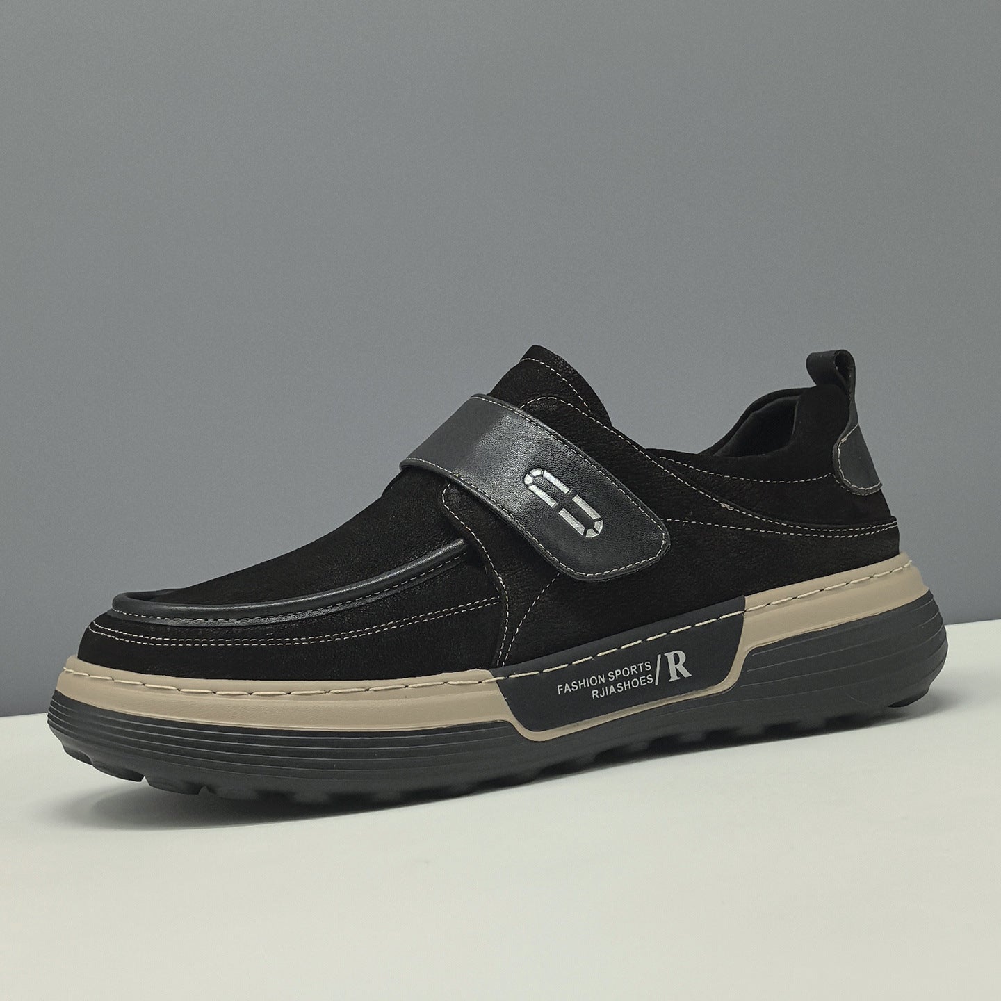 Men's Minimalist Plain Leather Velcro Tape Casual Shoes-RAIIFY