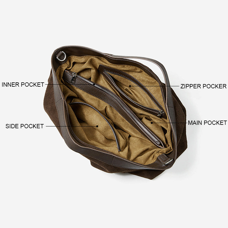 Women’s Suede Leather Retro Bucket Tote Bag-RAIIFY