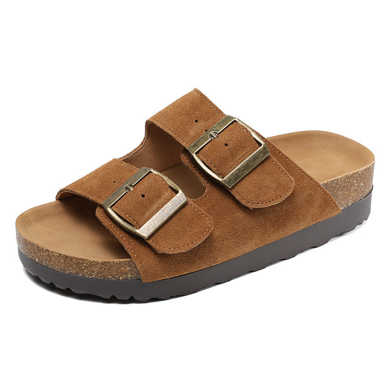 Women Retro Suede Casual Summer Thick Soled Slides-RAIIFY