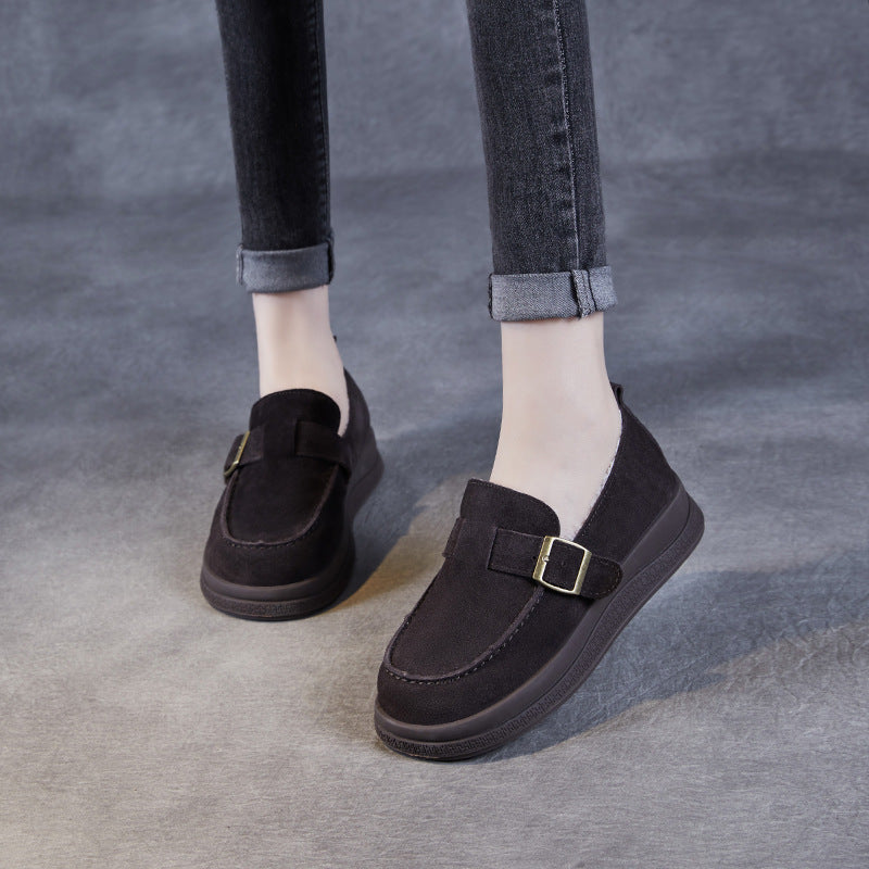 Women Retro Suede Winter Furred Warm Loafers-RAIIFY