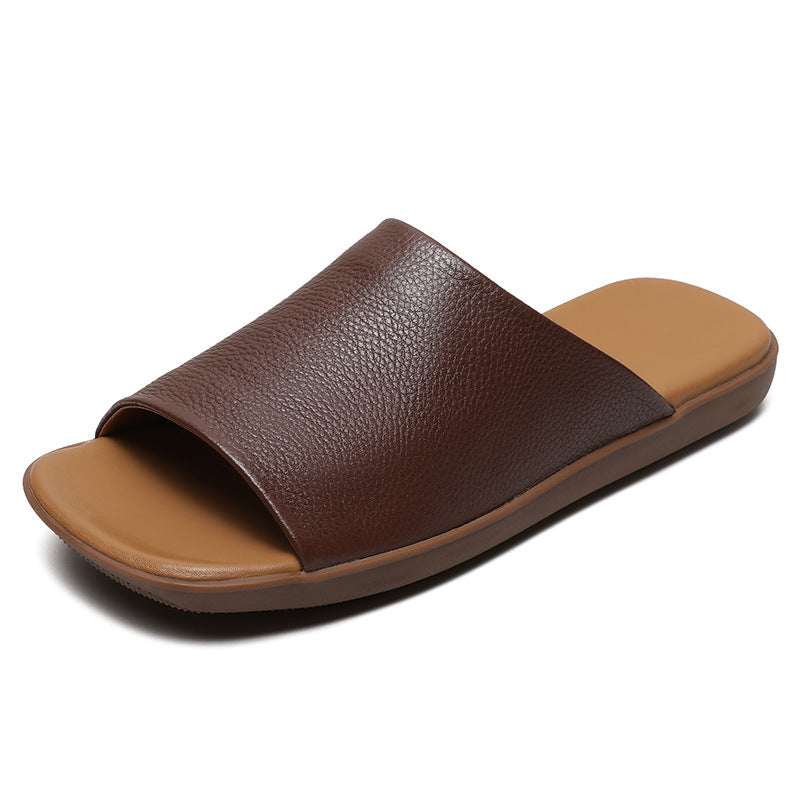 Women Retro Leather Flat Soft Casual Slides-RAIIFY