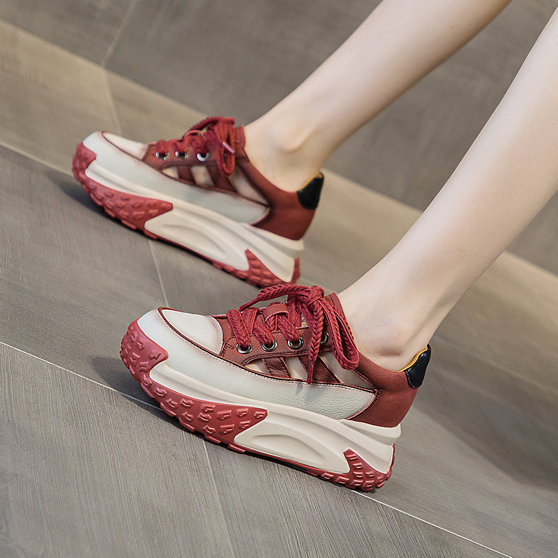 Women's Fashion Hollow Leather Platform Casual Shoes-RAIIFY